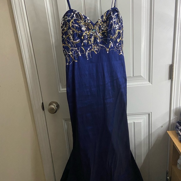 Pretty Spaghetti Straps Blue Tulle Sequin Appliques Mermaid Evening Dress Birthday Party Gown